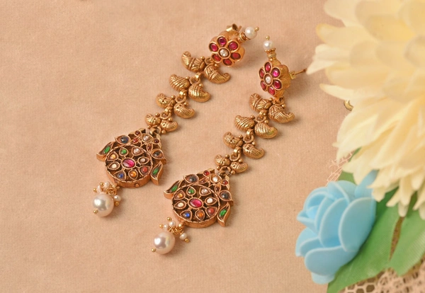 Gold plated 925 silver navratan earrings