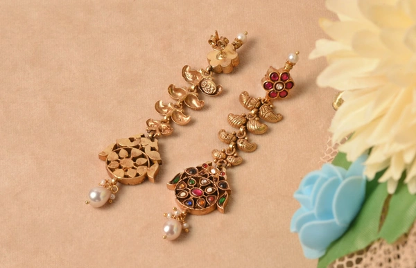 Gold plated 925 silver navratan earrings