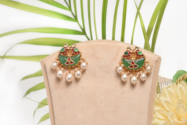 Gold plated 925 silver Navratan Kundan Bird earrings