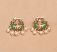 Gold plated 925 silver Navratan Kundan Bird earrings