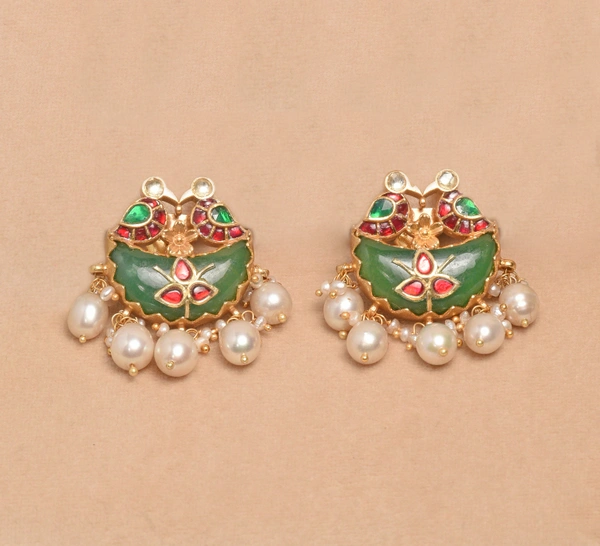Gold plated 925 silver Navratan Kundan Bird earrings