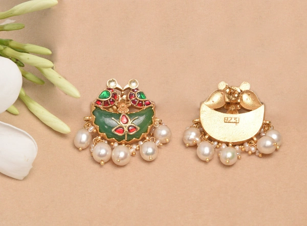Gold plated 925 silver Navratan Kundan Bird earrings