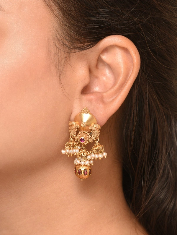 Gold plated 925 silver Navratan Kundan earrings