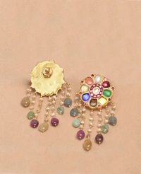 Gold plated 925 silver Navratan Kundan earrings