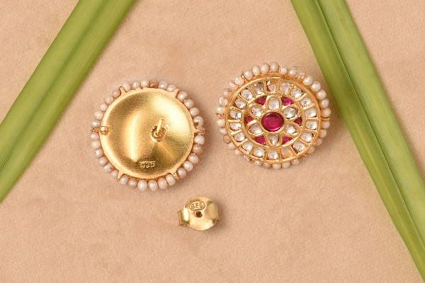 Gold plated 925 silver Thappa kundan earrings