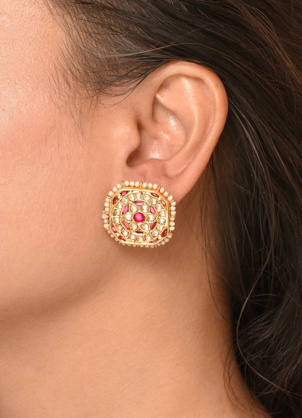 Gold plated 925 silver Thappa kundan earrings