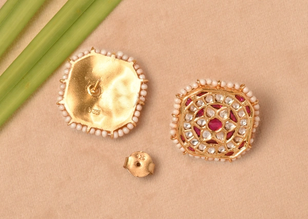 Gold plated 925 silver Thappa kundan earrings