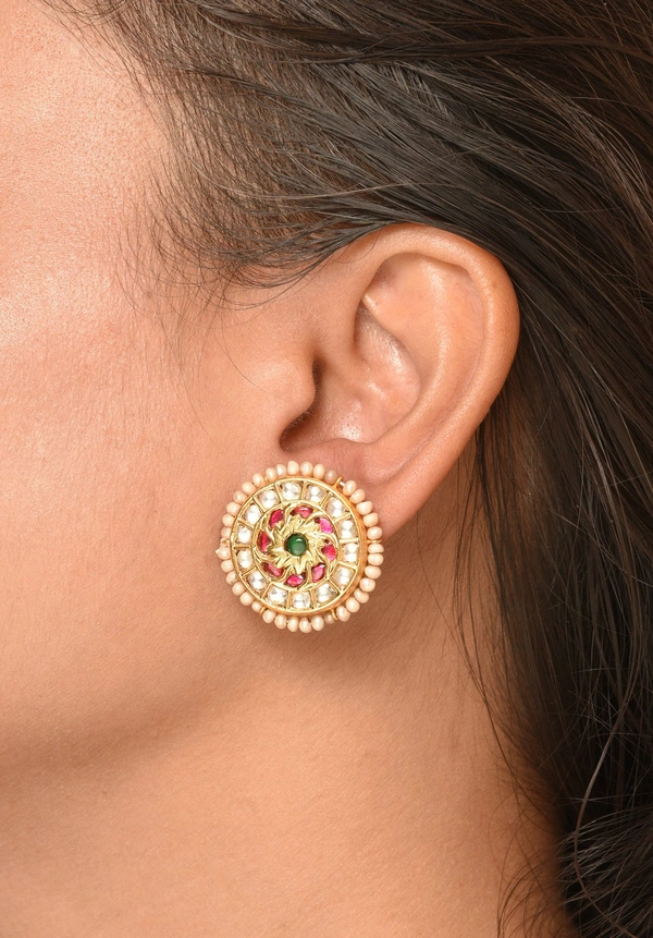 Gold plated 925 silver Thappa kundan earrings