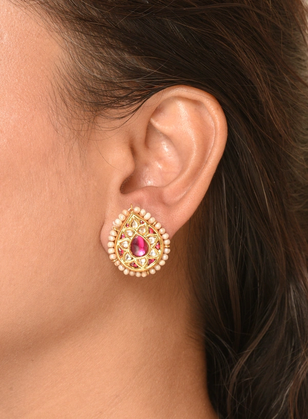 Gold plated 925 silver Thappa kundan earrings