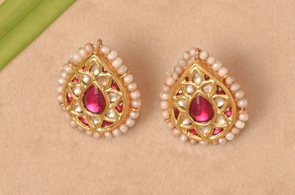 Gold plated 925 silver Thappa kundan earrings