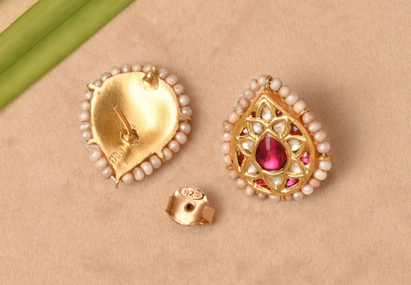 Gold plated 925 silver Thappa kundan earrings