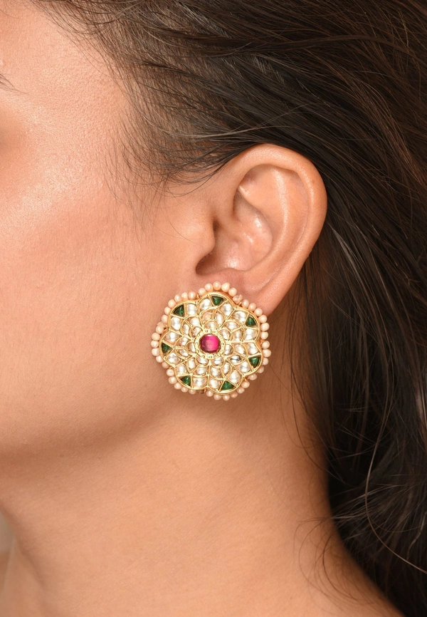 Gold plated 925 silver Thappa kundan earrings