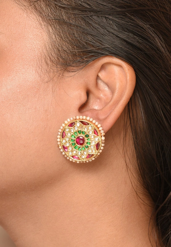 Gold plated 925 silver Thappa kundan earrings