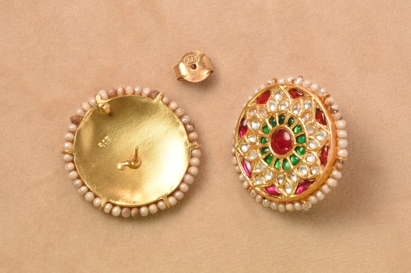 Gold plated 925 silver Thappa kundan earrings