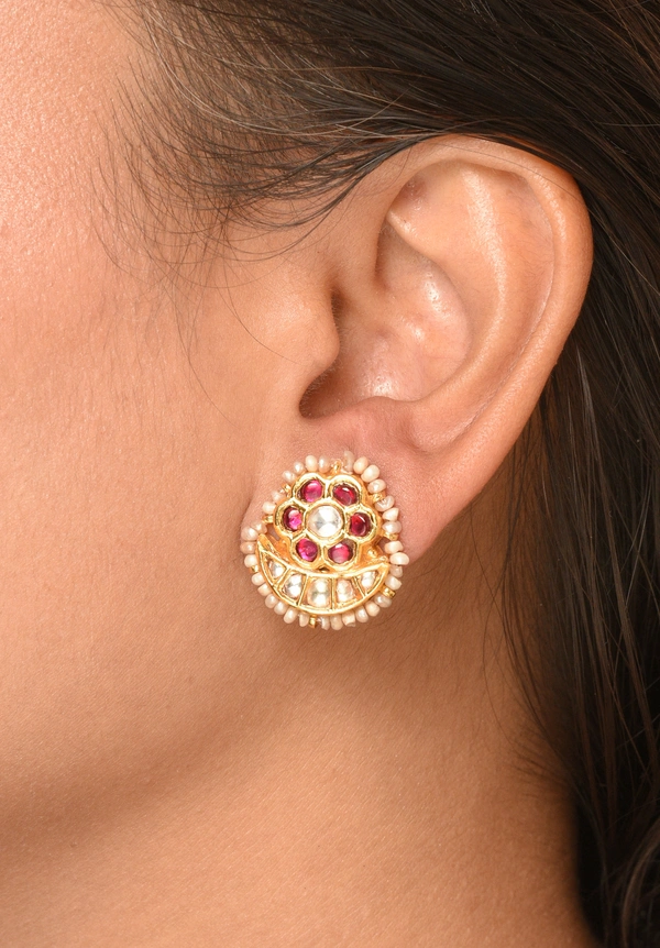 Gold plated 925 silver Thappa kundan earrings