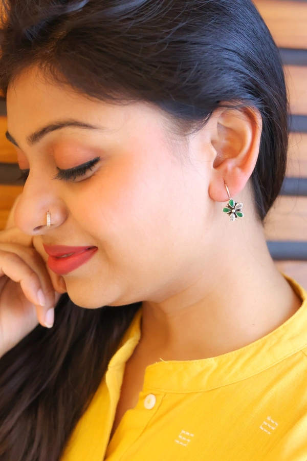 green zirconia flower earrings