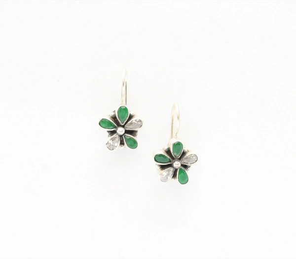 green zirconia flower earrings