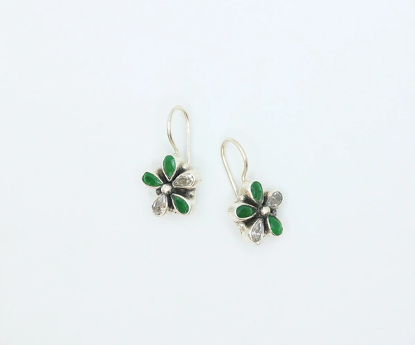 green zirconia flower earrings