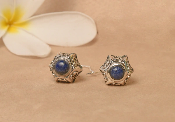 Lapis lazuli carving 925 silver earrings