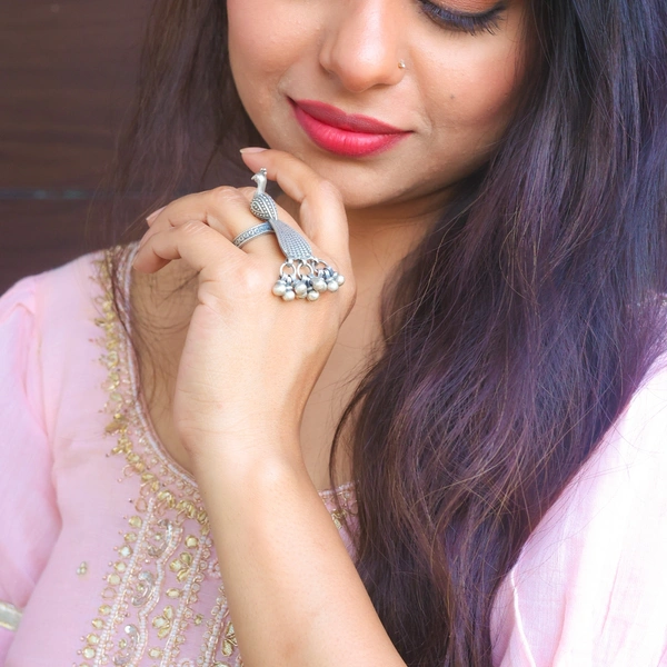 Oxidized peacock Ghungroo ring adjustable