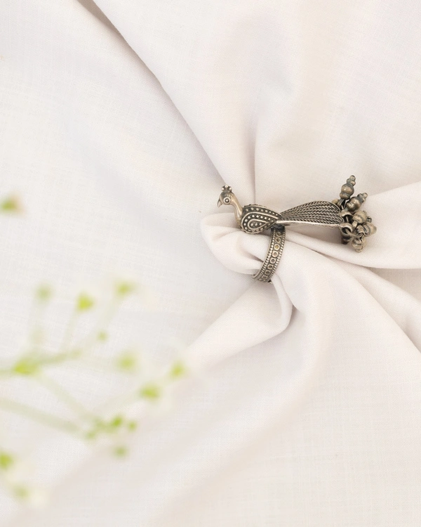 Oxidized peacock Ghungroo ring adjustable