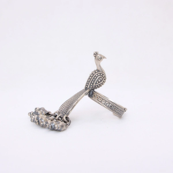 Oxidized peacock Ghungroo ring adjustable