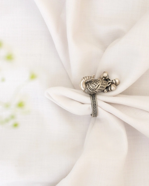 Oxidized peacock Ghungroo ring adjustable