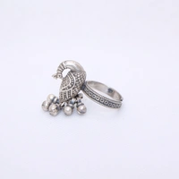 Oxidized peacock Ghungroo ring adjustable