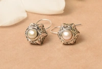 Pearl carving 925 silver earrings