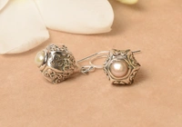 Pearl carving 925 silver earrings