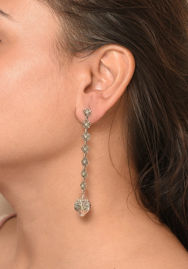 Pearl jali work 925 silver earrings