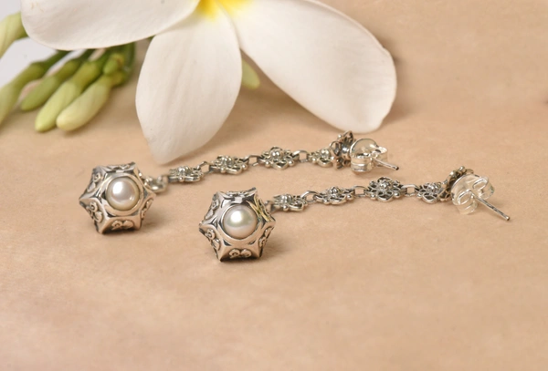 Pearl jali work 925 silver earrings