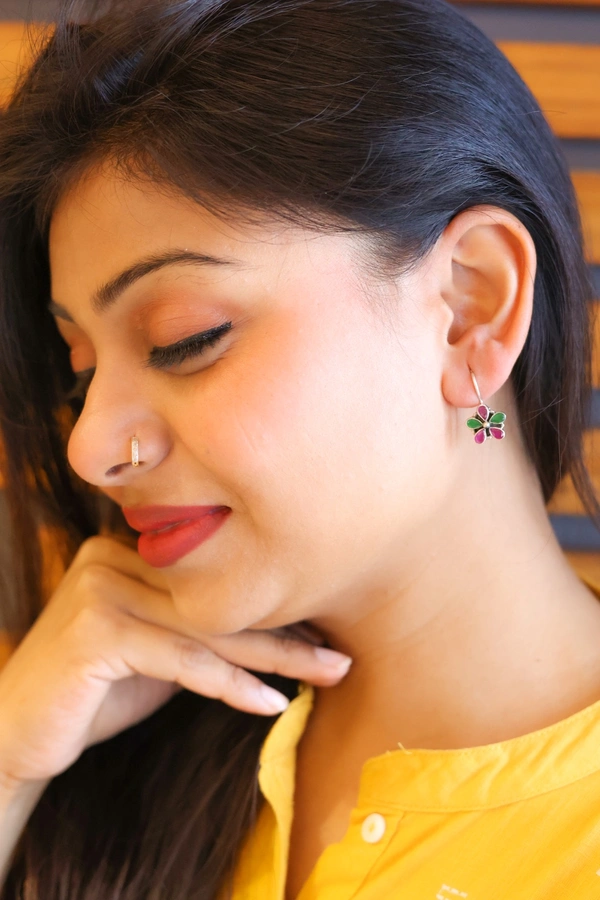 Pink Green flower earrings