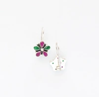 Pink Green flower earrings