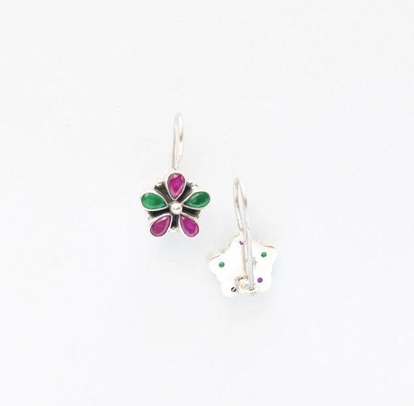 Pink Green flower earrings