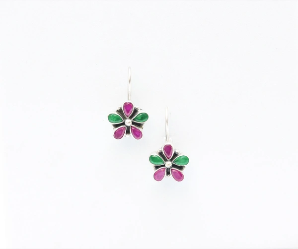 Pink Green flower earrings