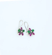 Pink Green flower earrings
