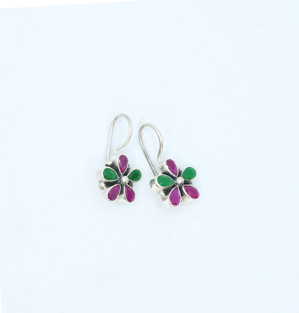 Pink Green flower earrings