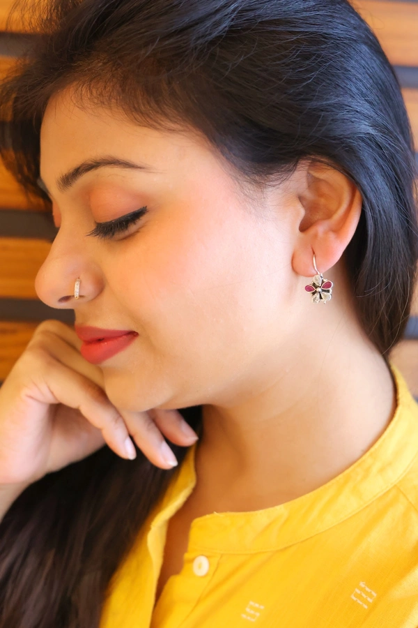 pink Zirconia Flower Earrings
