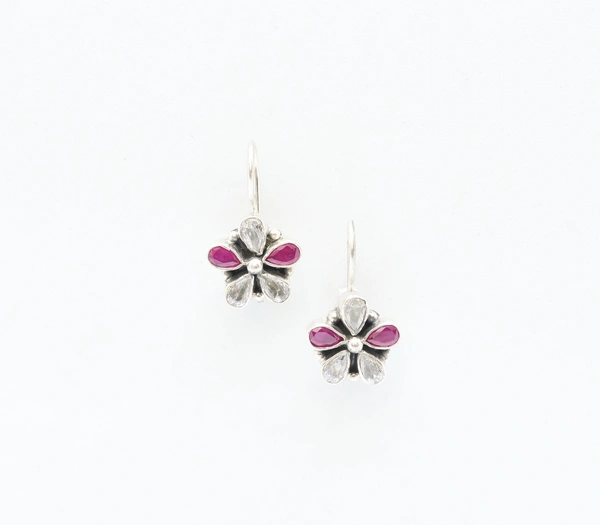 pink Zirconia Flower Earrings