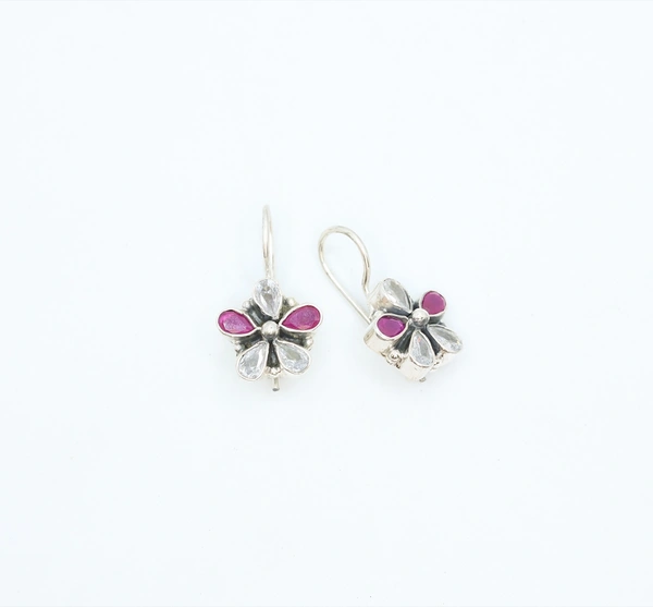 pink Zirconia Flower Earrings