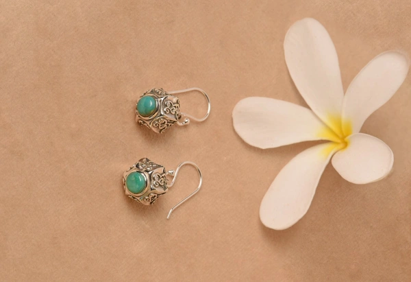 Turquoise carving 925 silver earrings