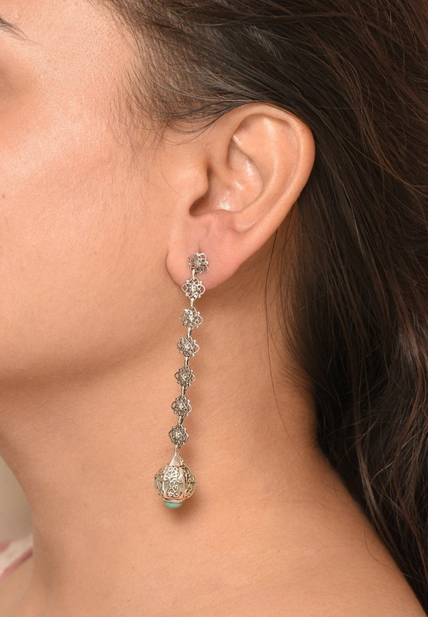 Turquoise jali work 925 silver earrings