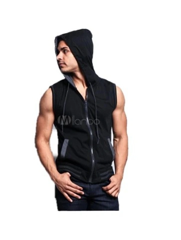 Men’s Sleeve Less Hooded Jacket - Blue L Men's