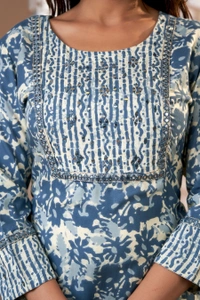 FASHION DEPTH Embroidered & Printed Rayon Kurta, Pant & Dupatta Set For Women - Blue, 3XL