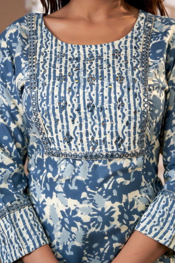 FASHION DEPTH Embroidered & Printed Rayon Kurta, Pant & Dupatta Set For Women - Blue, 3XL