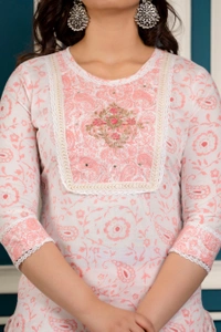 FASHION DEPTH Embroidered & Printed Rayon Kurta, Pant & Dupatta Set For Women - Pink, 3XL