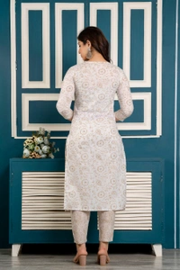 FASHION DEPTH Embroidered & Printed Rayon Kurta, Pant & Dupatta Set For Women - Cream, XXL