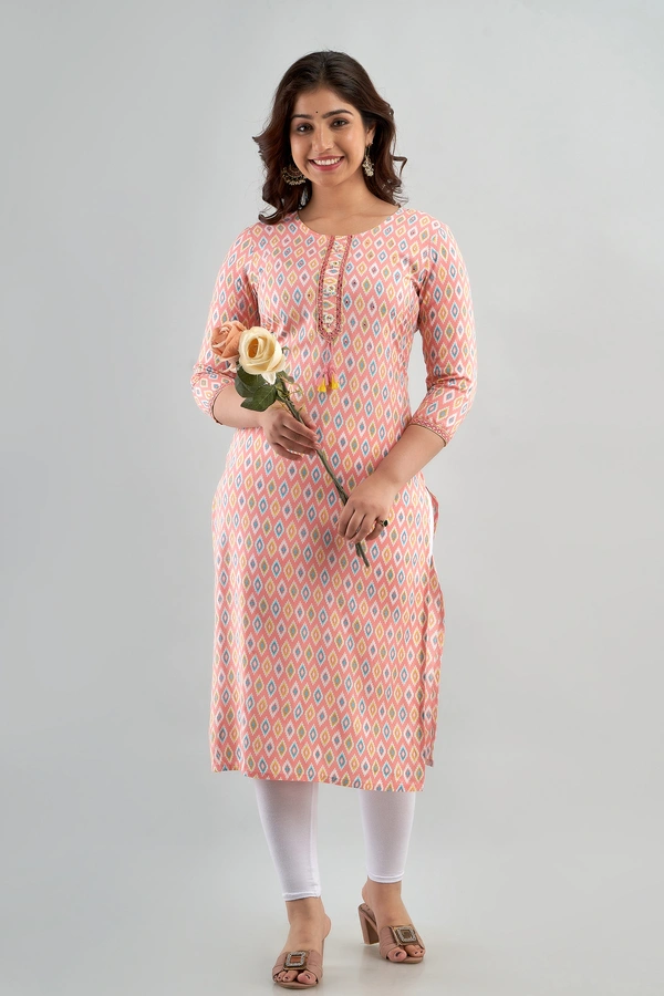 FASHION DEPTH Embroidered & Printed Rayon Straight Kurta For Women - S