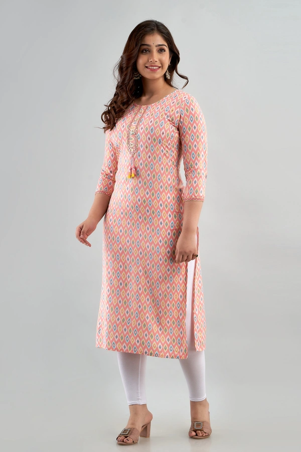 FASHION DEPTH Embroidered & Printed Rayon Straight Kurta For Women - S